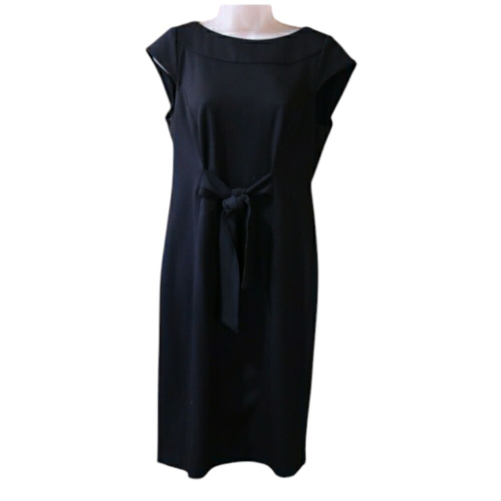 Kay Unger Black Sheath Tie Front Business Casual Corporate Goth Dress 10